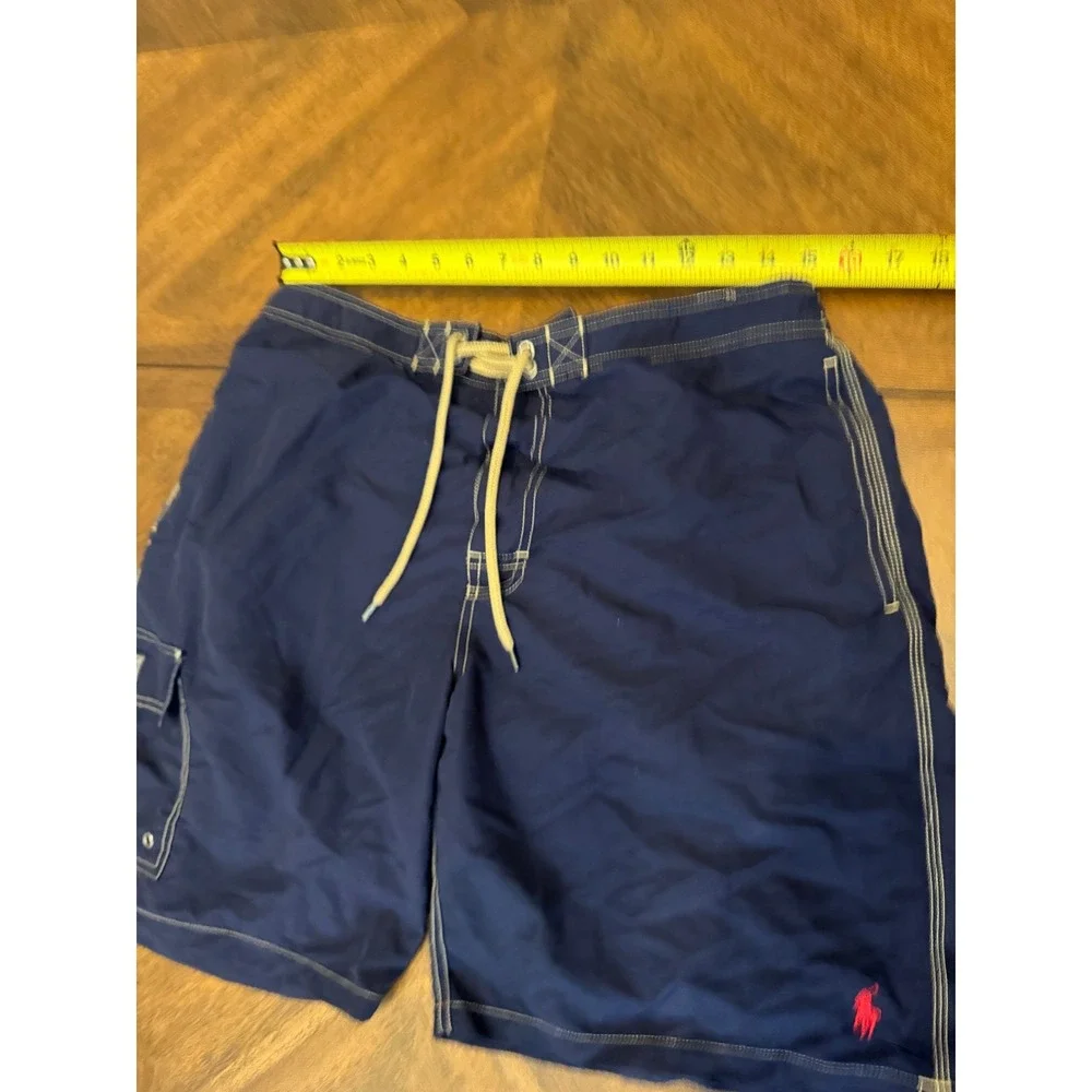 Polo Ralph Lauren Mens Navy Blue Swim Trunks Cargo Pocket XL Red Pony Logo